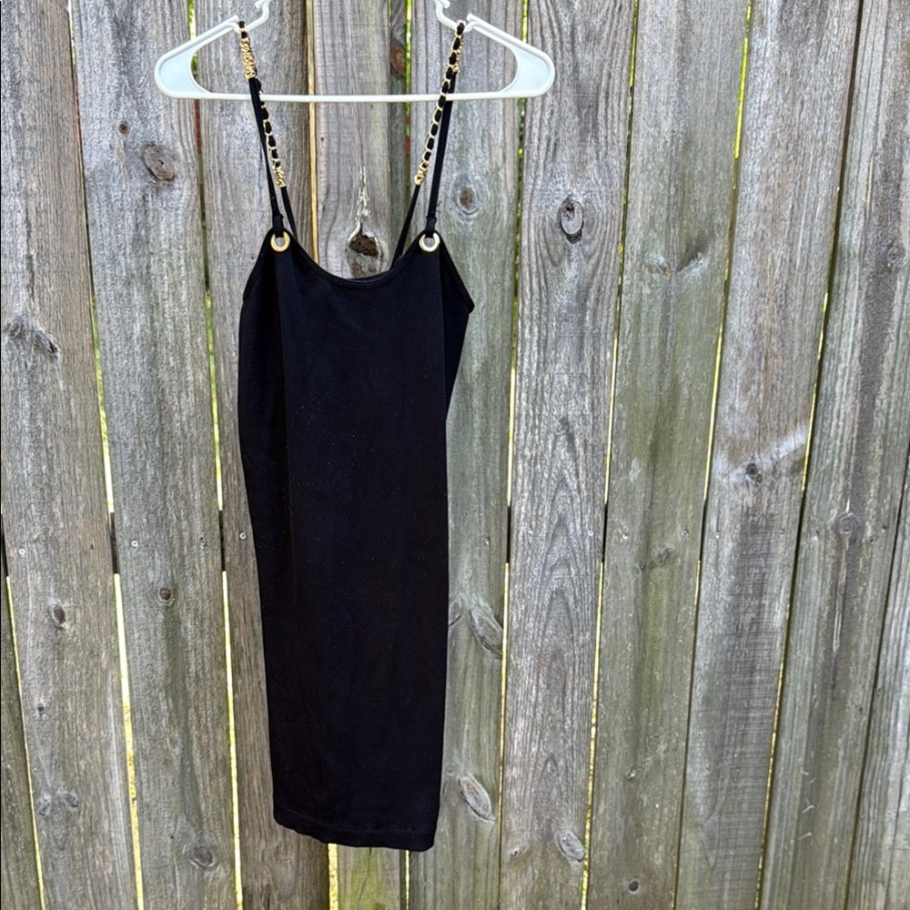 Basic Editions Black Spaghetti Strap Slip Mini Dress